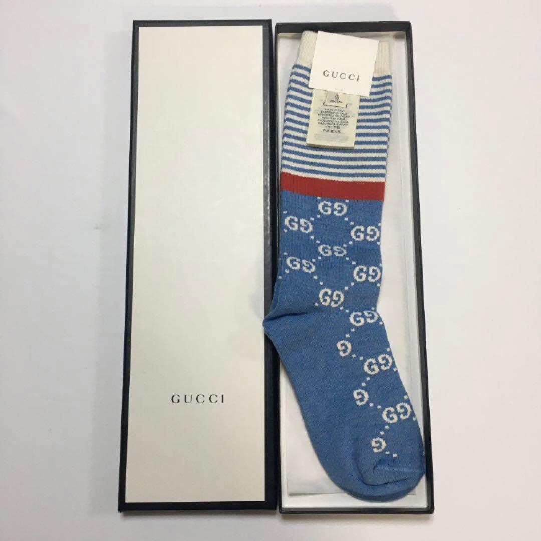 未使用 GUCCIグッチ 靴下ソックス 青 GG柄 L 20-22センチ - メルカリ