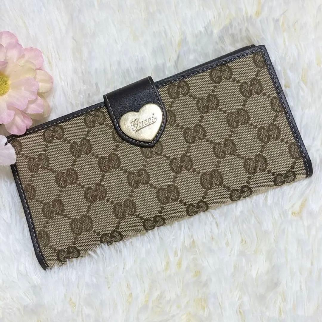 GUCCI GGキャンバス ラブリーハート 長財布 濃茶