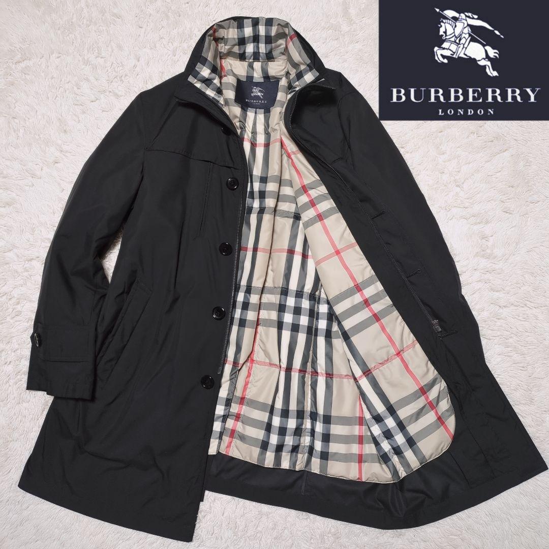 美品！バーバリーロンドン　ダウンライナー付きコート　M　メガチェック　黒 美品 バーバリーロンドン 美サイド切り替え ロングダウンコート40