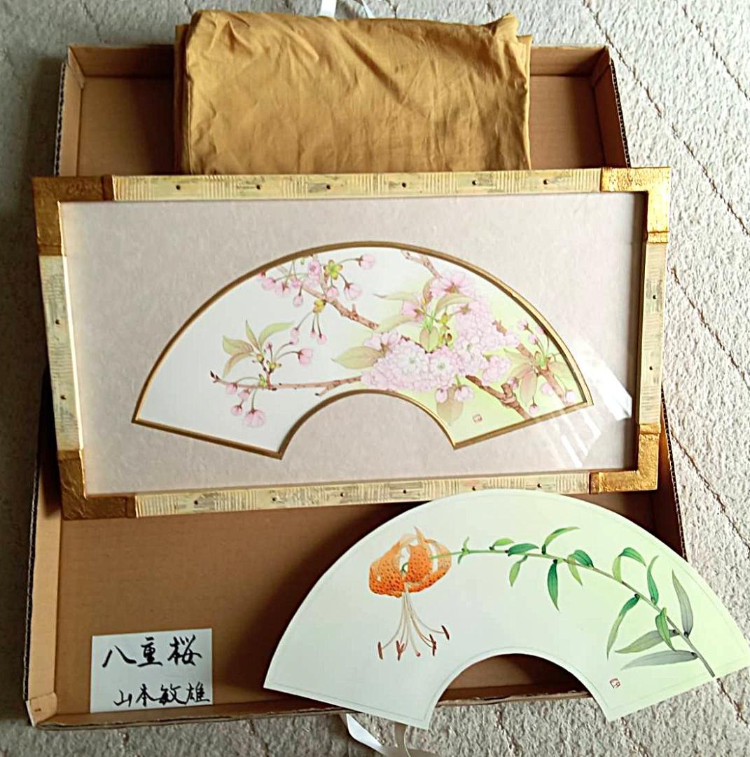 大幅 最終値下げです！ 山本敏雄直筆　扇面八重桜（春）＆鹿の子ゆり（夏）セット…