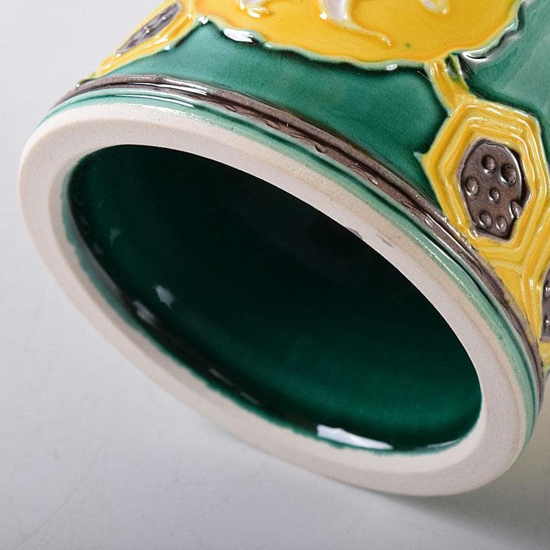 茶道具 谷口登志雄 菁嵐作 青交趾 鶴亀 蓋置 共布共箱 V