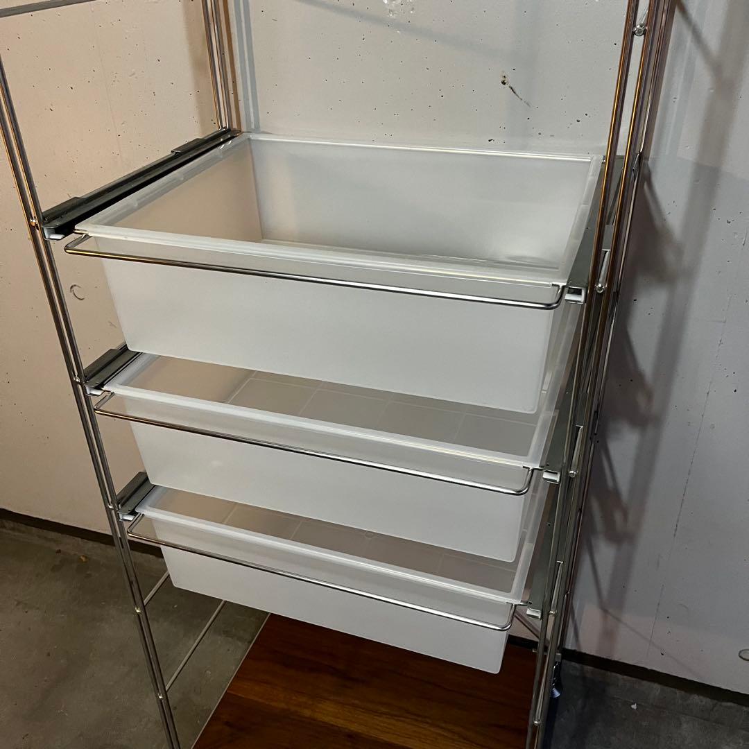 美品・廃盤希少★無印ステンレスユニットシェルフ追加用ポリプロピレンバスケット３個 ステンレスユニットシェルフ・ステンレス追加用ワイヤーバスケット