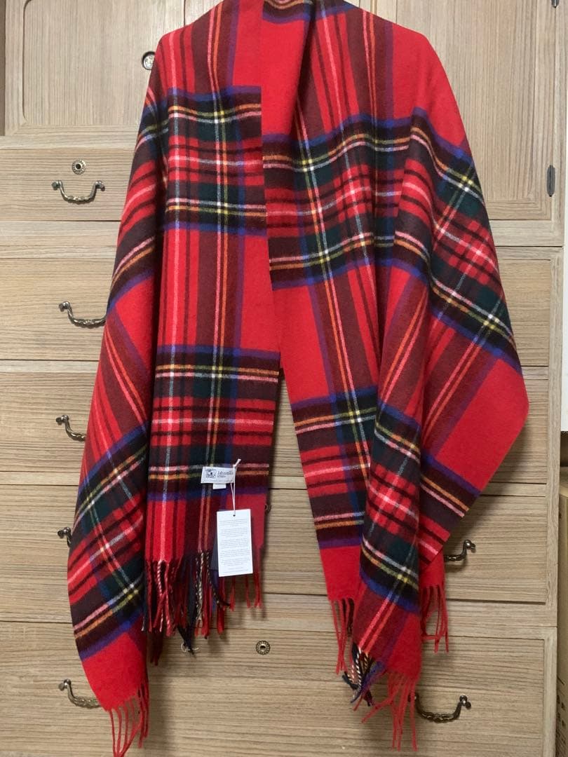 新品ジョンストンズストール大判 カシミアレッドスチュワート