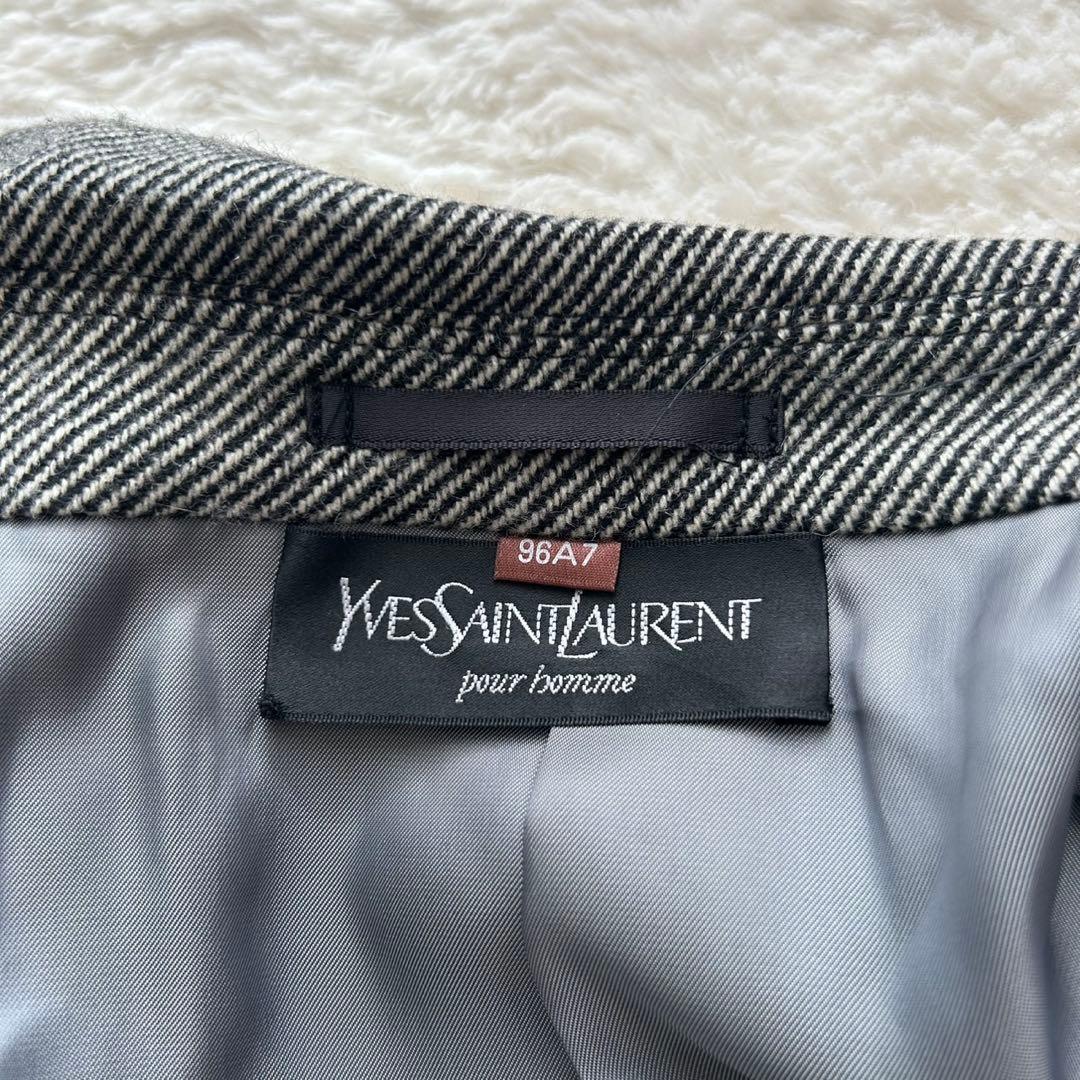 高級】イヴサンローラン カシミヤ ヘリンボーン ロング 比翼コート XL