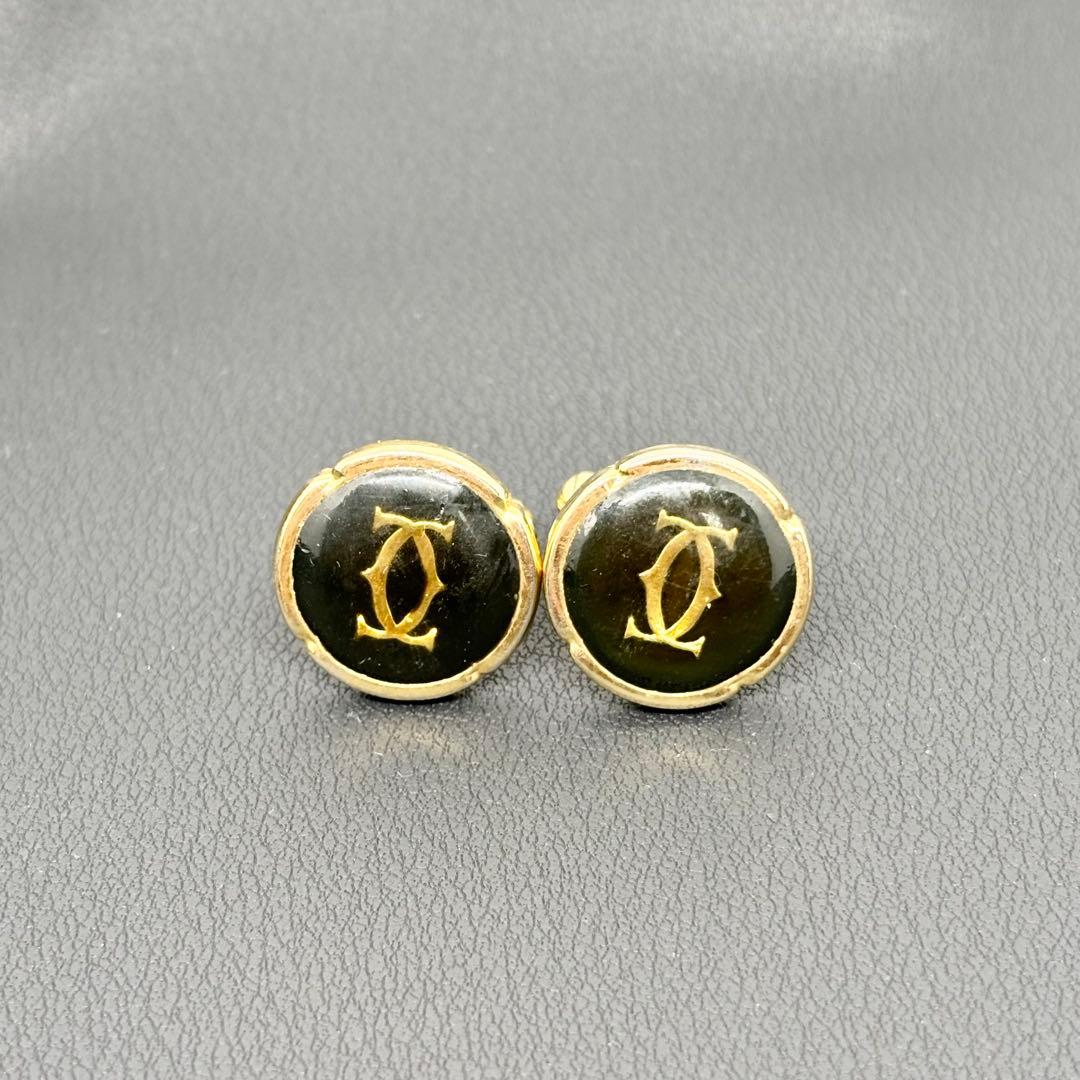 カルティエ】カフス タイピン セット ダブルC ロゴ ブラック×ゴールド