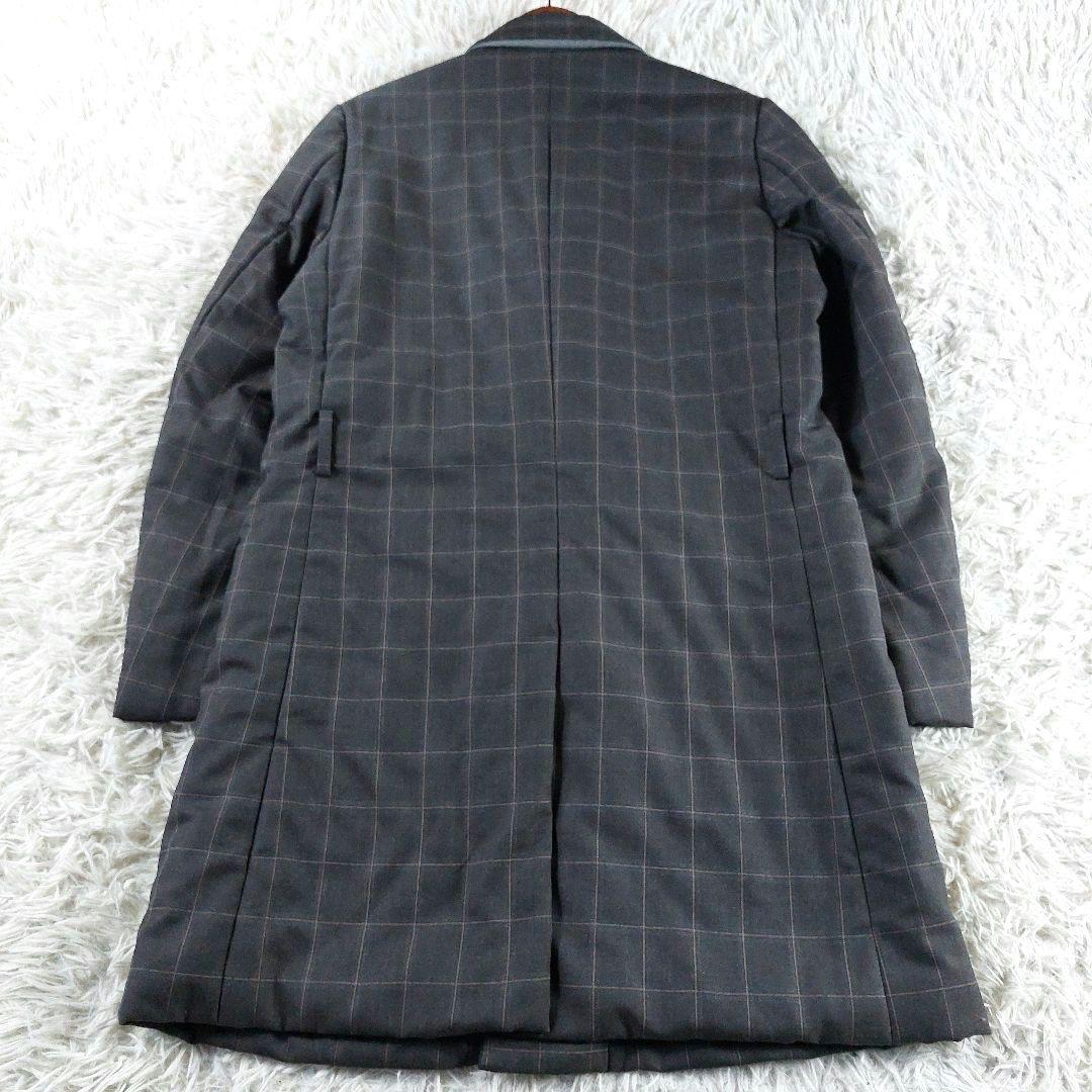 美品 SUNSEA チェック柄 ウール 中綿 パイピングレザー チェスター