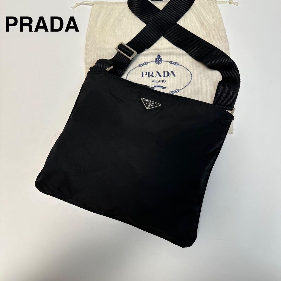 j93【極美品】プラダ 三角ロゴ ナイロンブラック ショルダーバッグ