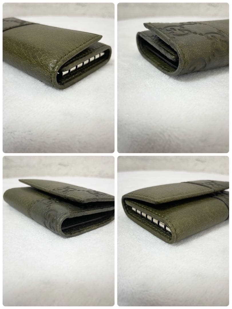 GUCCI グッチ キーケース シマ レザー GG 本革 カーキ