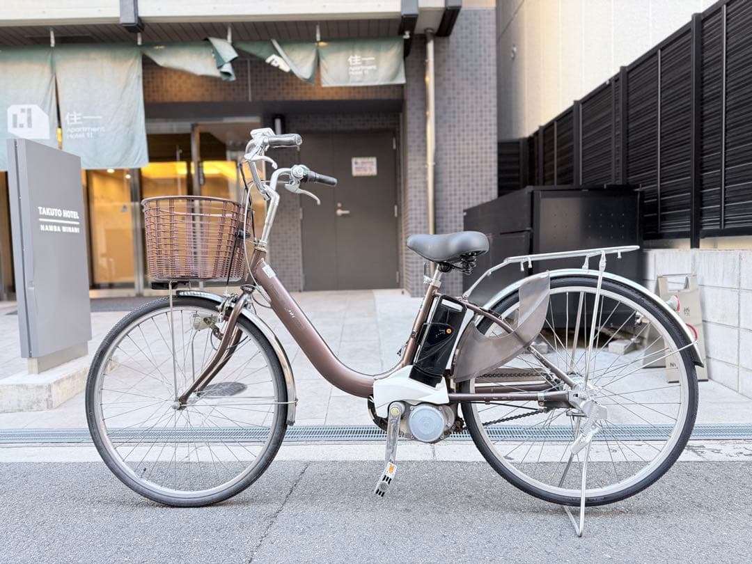 大阪府　パナソニック　電動アシスト自転車 ブラウン 前バスケット付き 電動自転車 パナソニック電動アシスト自転車 ビビ・DX 26インチ