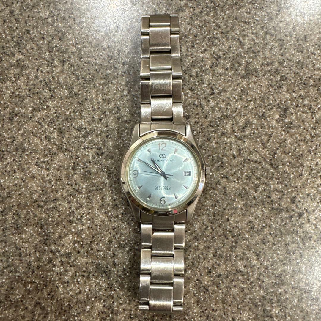 ORIENT STAR 自動巻き時計 シルバー 水色文字盤 裏スケルトン 可動品