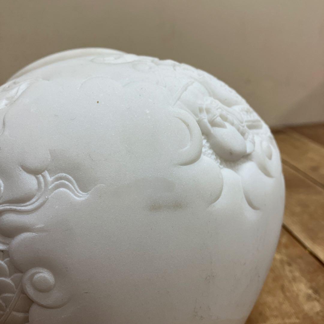 D-4 アンティーク 白大理石 龍彫刻 浮彫 丸壺 香炉 花器 縁起物 骨董