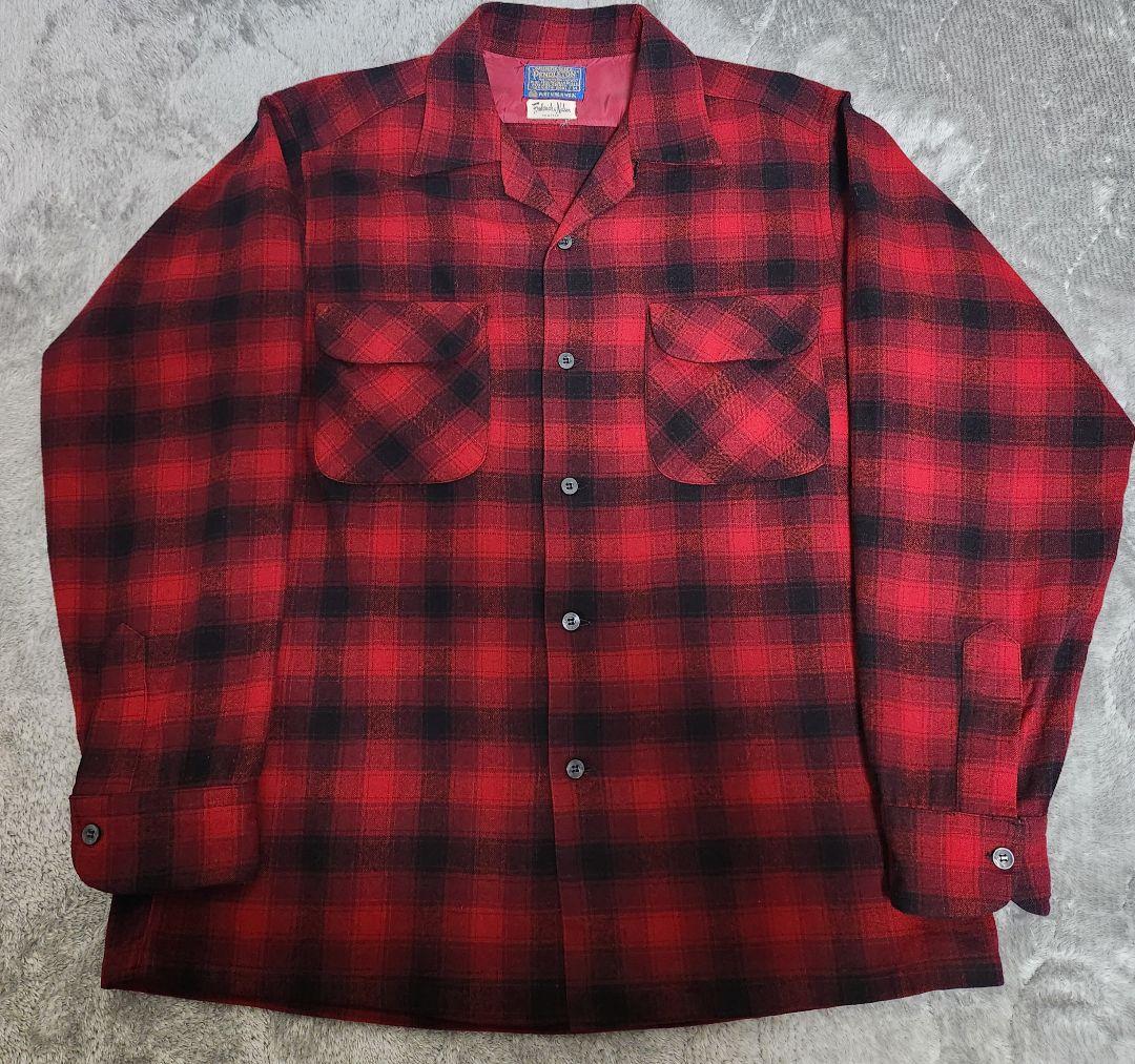 60s PENDLETON ペンドルトン ボードシャツ M 赤黒 レッドブラック
