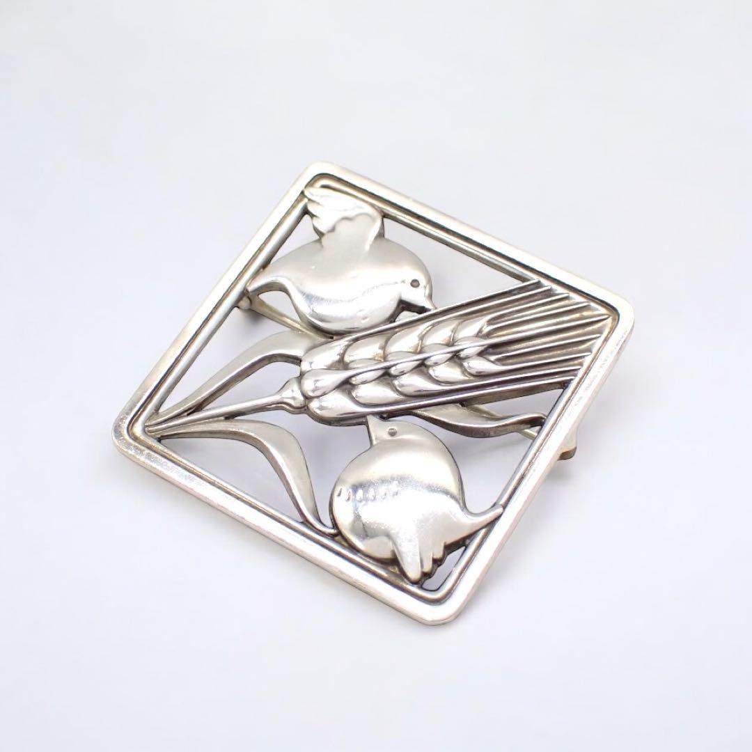 GEORG JENSEN 250 シルバーブローチスクエアバード小鳥麦
