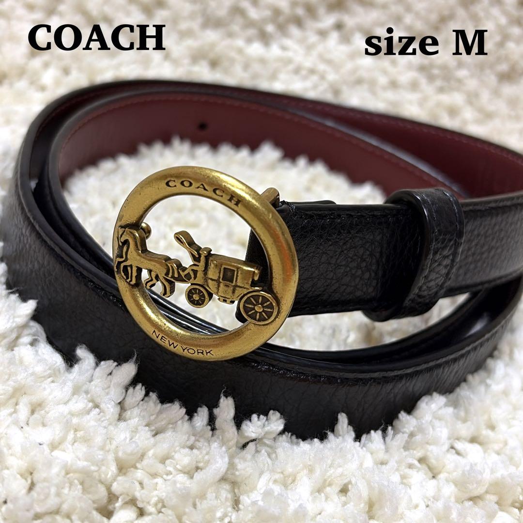 【極美品】COACH ホースアンドキャリッジ ベルト ゴールド バックル 黒 M COACH（コーチ） 国内発送 ベルト レディース グレース プラーク