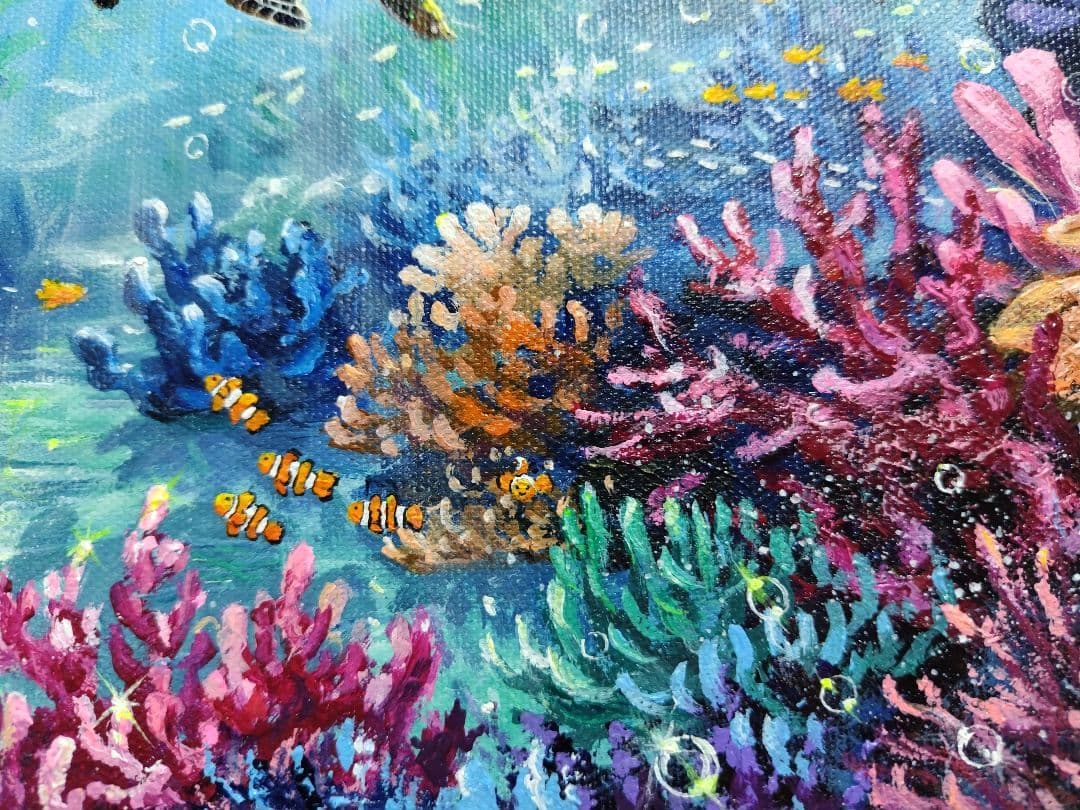 海中世界】アクリル画 F3 風景画 絵画