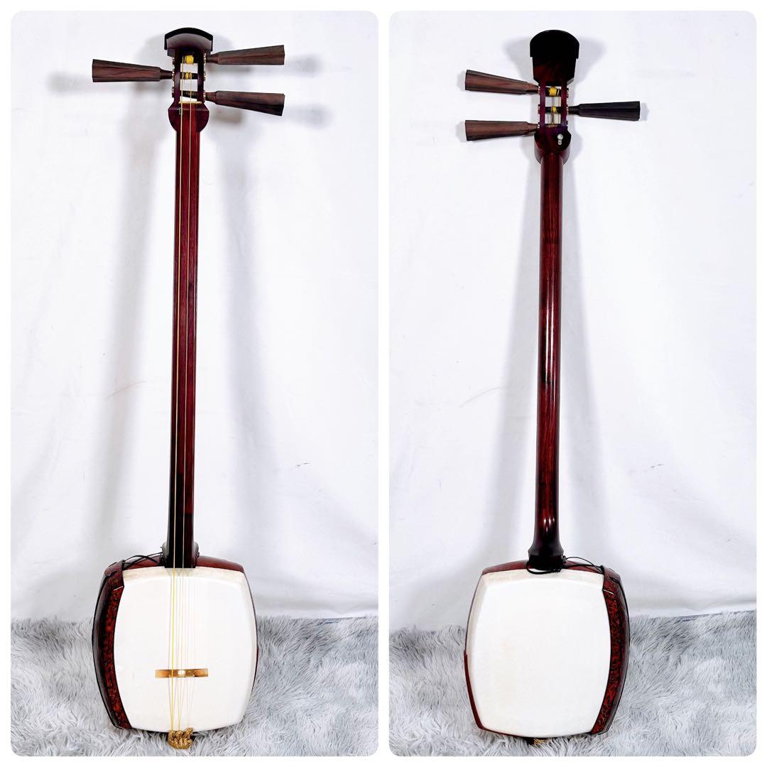 希少】津軽三味線 紅木 太棹 東さわり付 本皮 皮やぶれなし 二本溝 宇