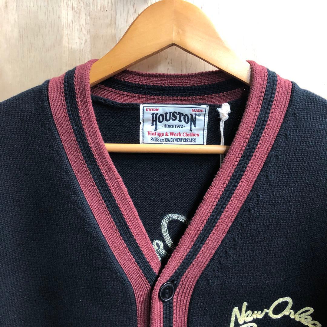 HOUSTON ヒューストン レタードカーディガン チェーン刺繍 アメカジ XL