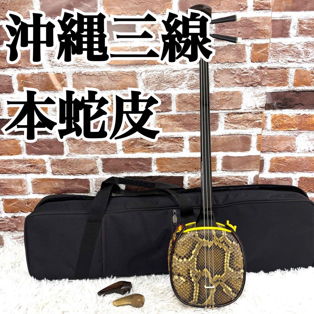 ✨美品✨沖縄 三線 真壁型 本蛇皮 黒漆 三味線 爪 ケースリュック 演奏可能 真壁型黒塗り 本蛇皮一枚張り三線 – 米須三線店
