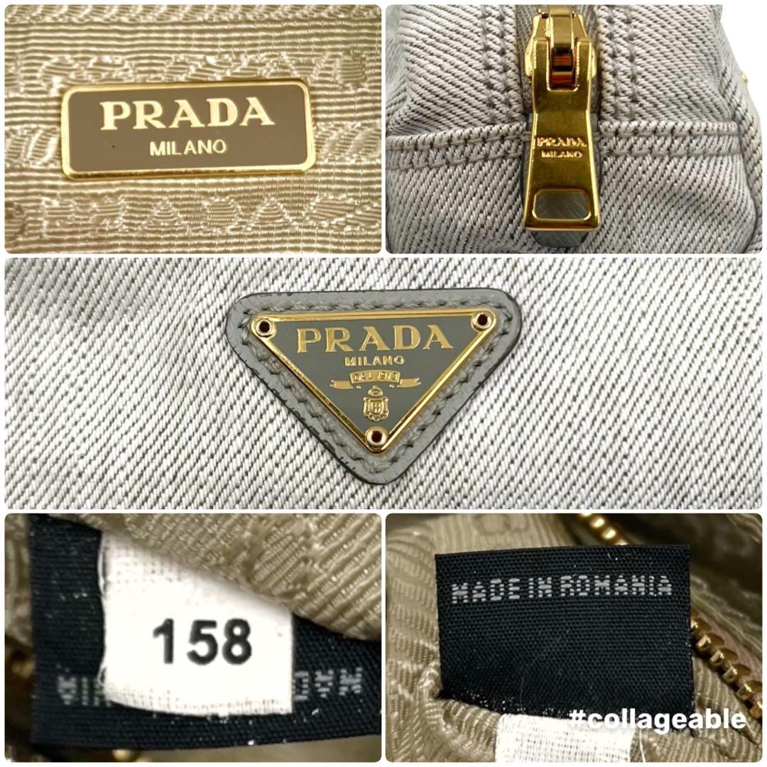 田中みな実モデル】PRADA プラダ ポーチ 三角ロゴ デニム 小物入れ 白