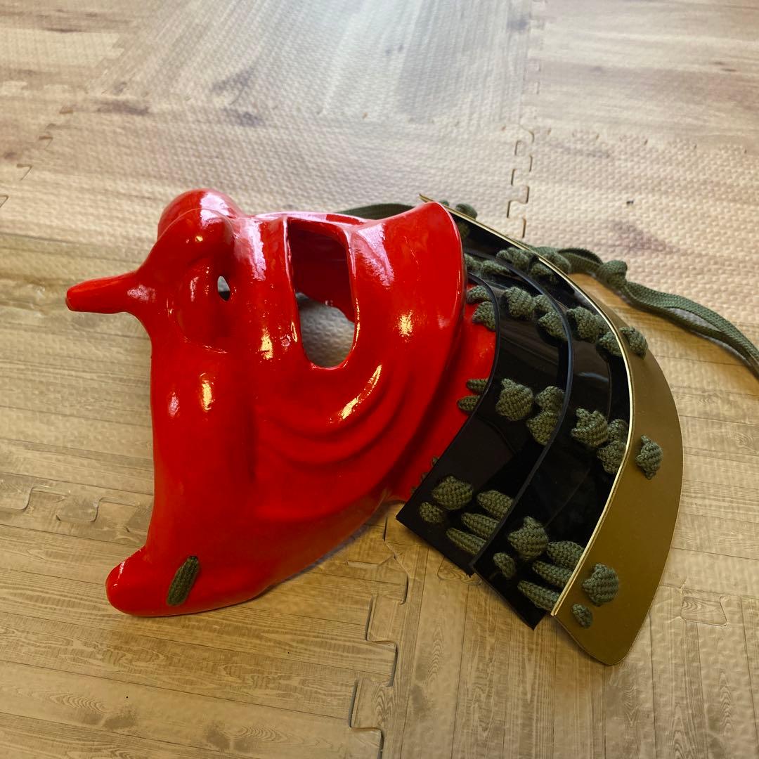 着用可能】手作り面頬 武具 鎧兜 甲冑 等身大 半頬 mempo mask朱