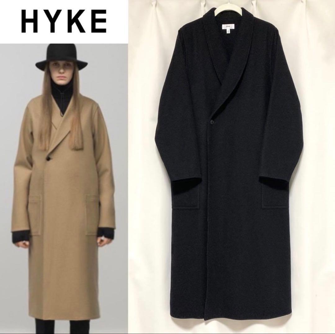 美品HYKE ラムウール メルトン ショールカラー コート ポリエステルショールカラーミドルタケコート|allureville OFFICIAL