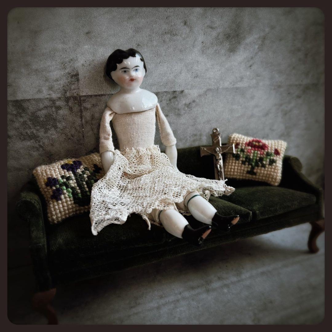 レアアンティーク チャイナヘッドドール フラットトップ ビスクドール