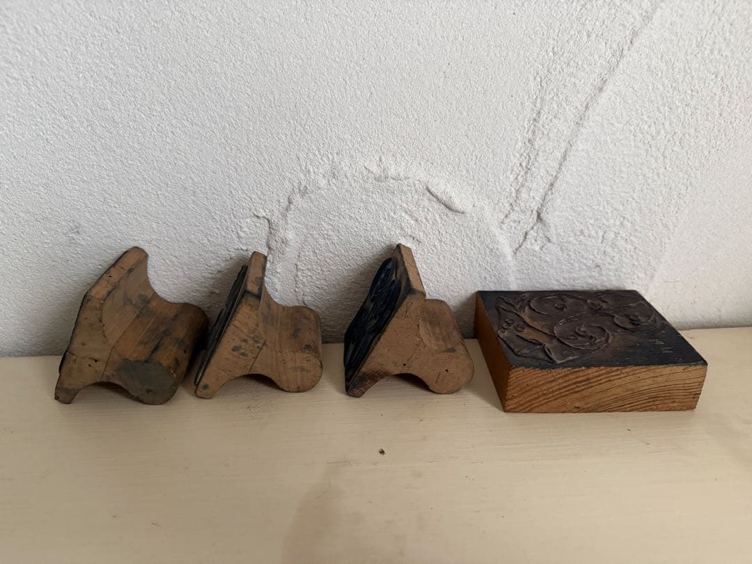 フランスアンティーク モノグラム 刺繍 木製スタンプセット