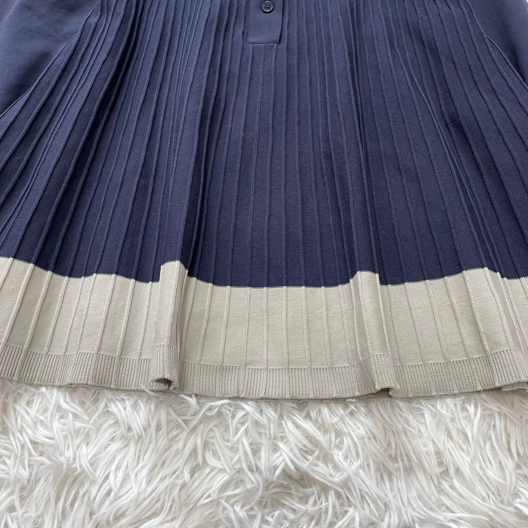 美品 23AW完売品 フレッドペリー ニットプリーツシャツ ネイビー UK10