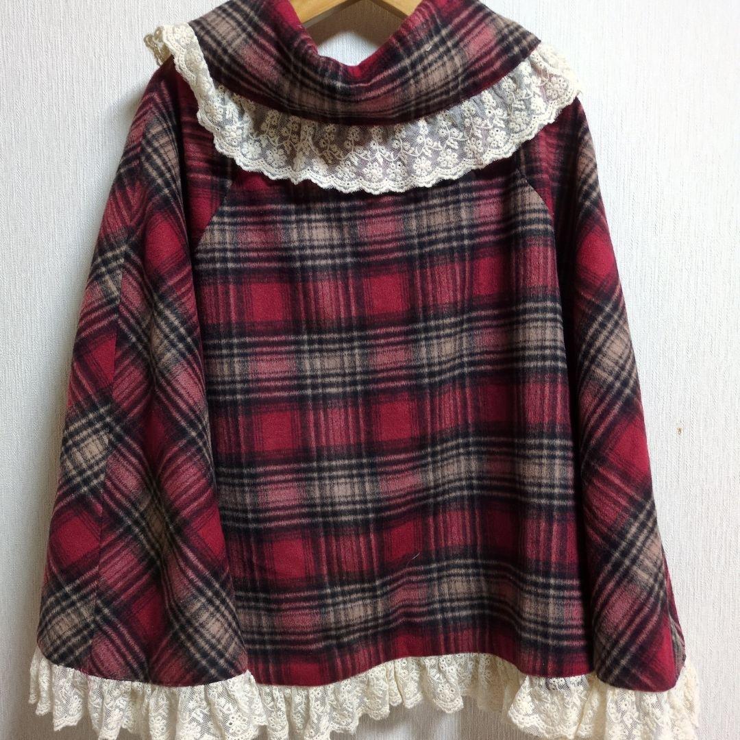 リズリサ レース付き赤チェックポンチョ