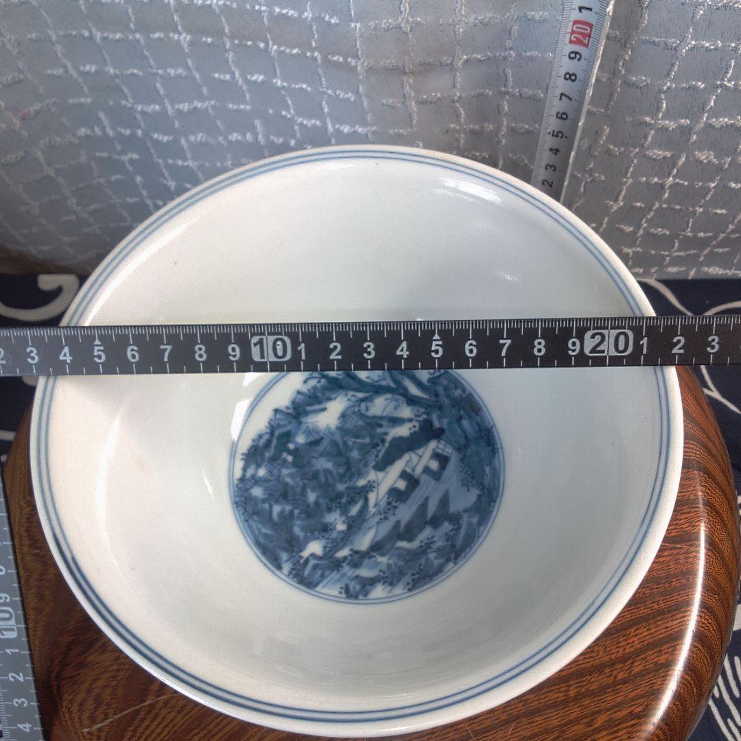 骨董2 青い風景画の陶器ボウル
