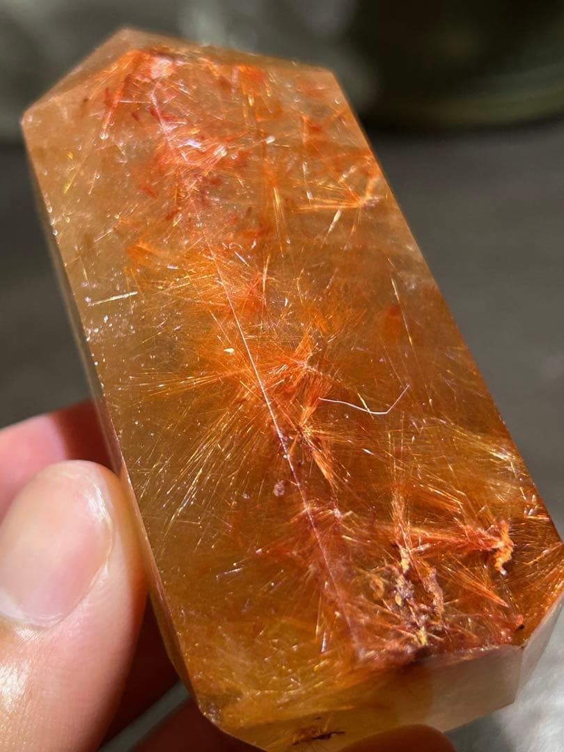 ☆最高品質！帝王秘宝！超希少！オレンジ　ゴールド　ルチル　原石　六角柱