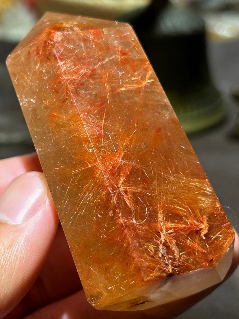 ☆最高品質！帝王秘宝！超希少！オレンジ　ゴールド　ルチル　原石　六角柱