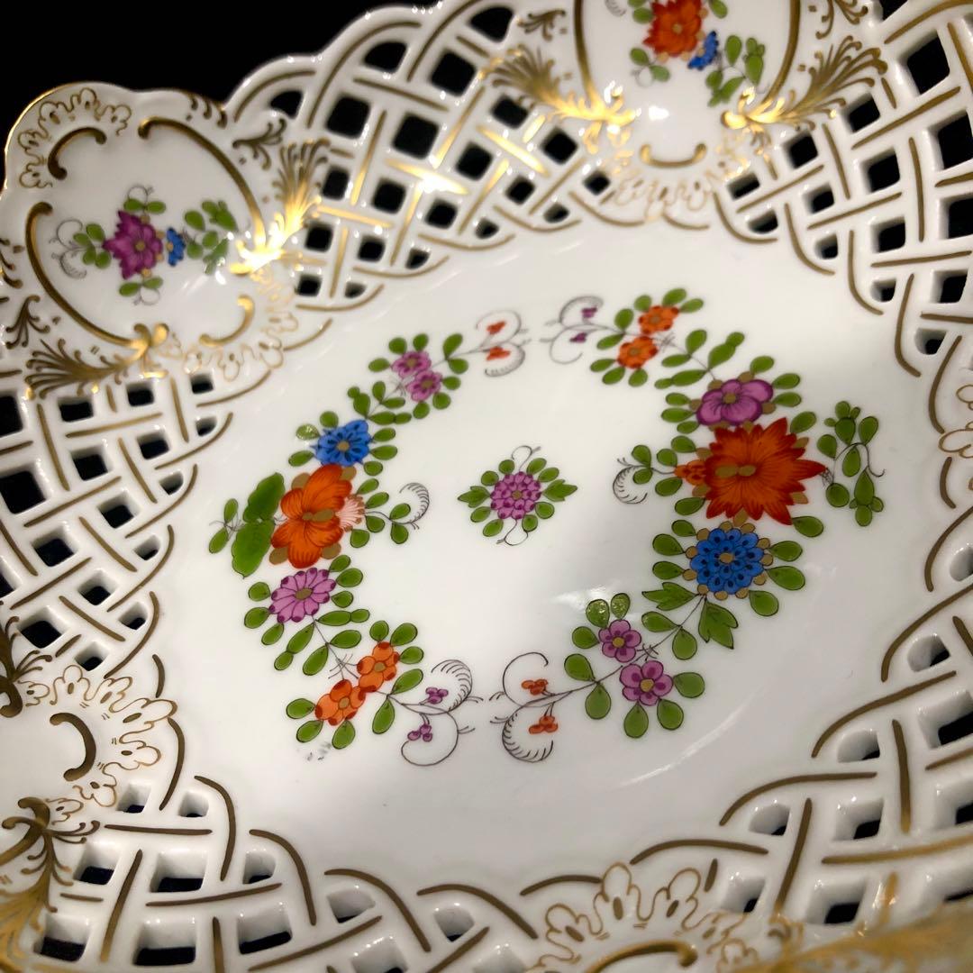 Meissenマイセン /極美品 1級品 上級装飾 インドの華 多彩色 透かし皿