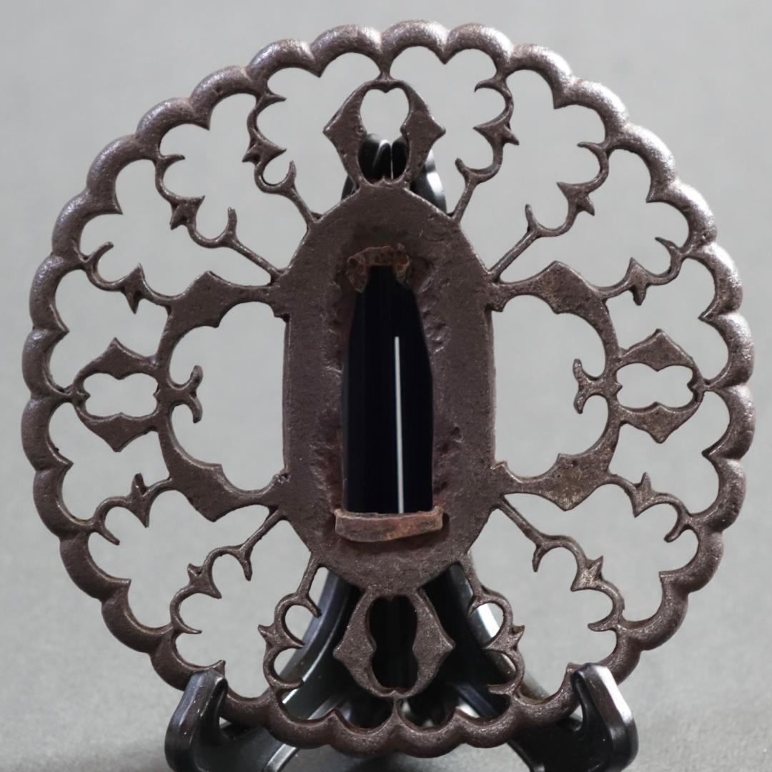 京透 抱茗荷雁金透鍔】(鍔箱・布団付き) 鍔 鐔 刀装具 日本刀 武具