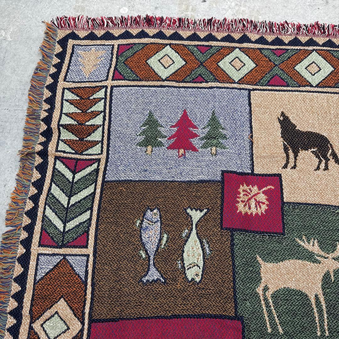 ハリネズミ ヘラジカ オオカミ クマ マルチカバー ラグ 185x125
