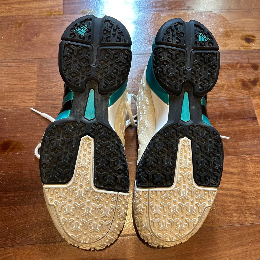 adidas テニスシューズ ホワイト/ターコイズ オムニコート用 25.5