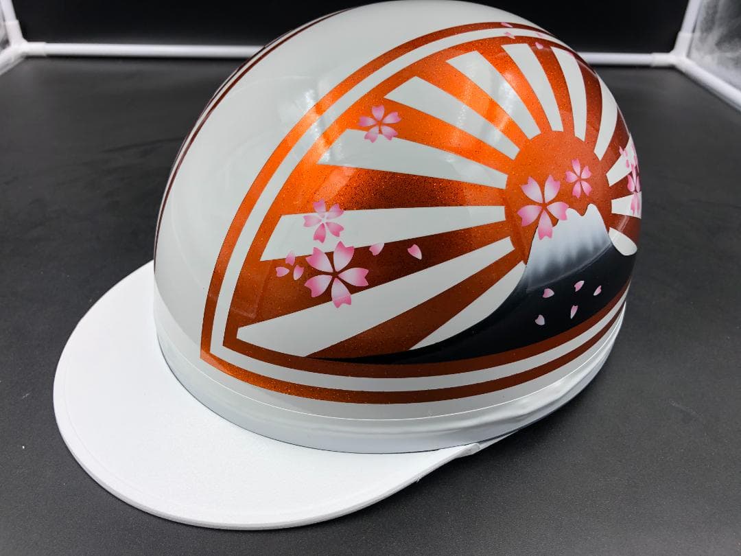 コルク半 カスタム 富士日章 三つボタン ホワイトオレンジ ラメ 桜