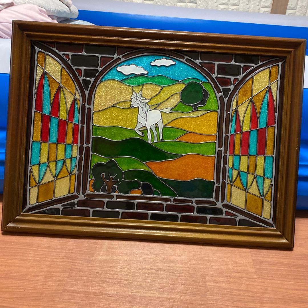 子馬のステンドグラス パネル 額付き 67センチ✖️48センチ - メルカリ