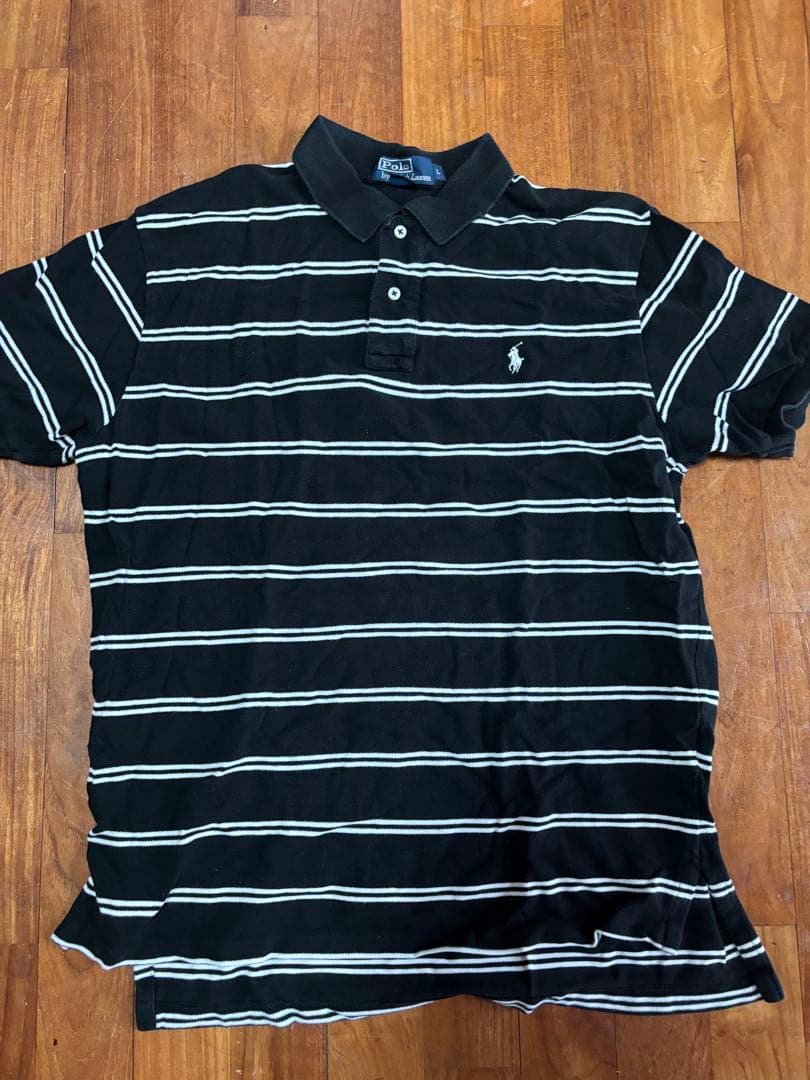 Polo by Ralph Lauren ブラックストライプポロシャツ L - メルカリ