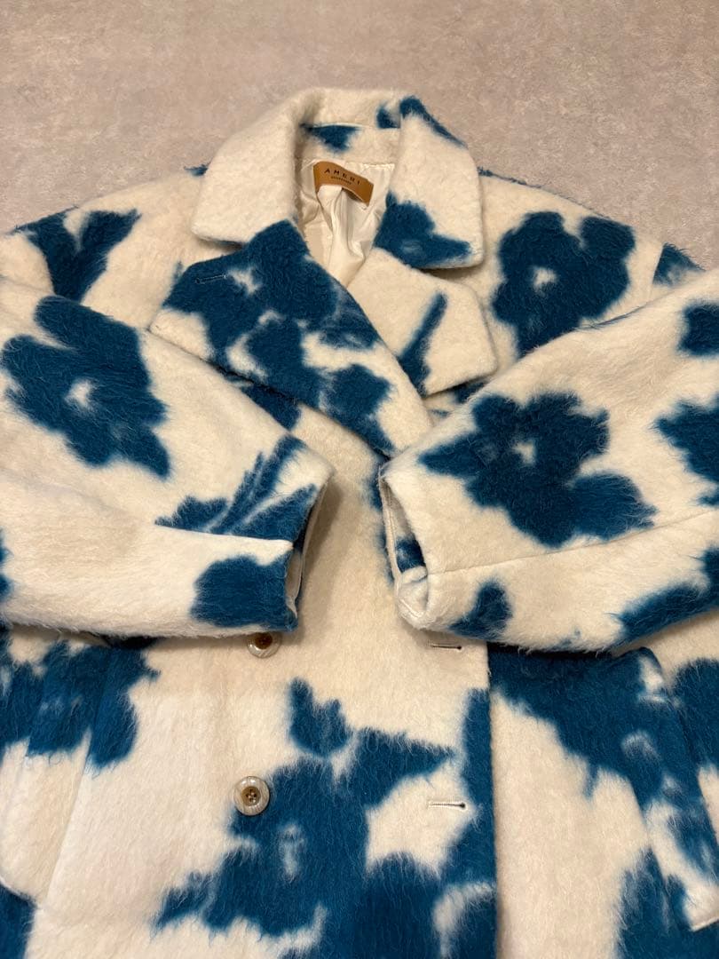 Ameri UND SHADOW FLOWER WOOL COAT ブルー M - メルカリ