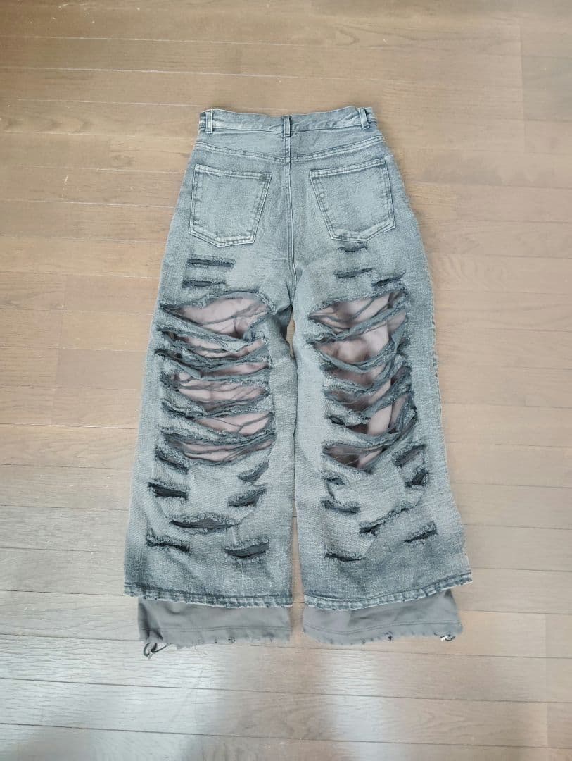 GRANCY スウェットドッキングデザインダメージバギーデニムパンツ S