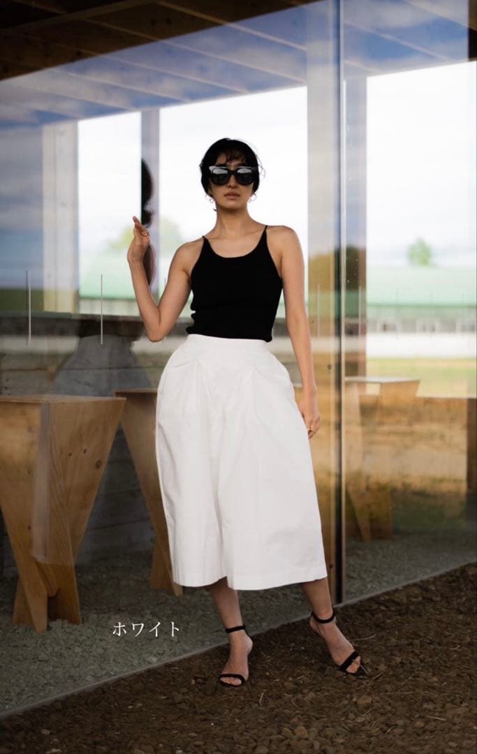 ホワイト ガウチョパンツ ドレッシー 美シルエット・ストレッチ・シワになりにくい】オシャクロス ガウチョ