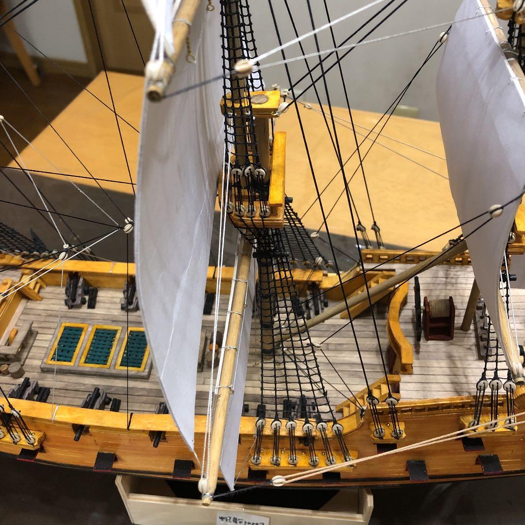 帆船part2-D(全てハンドメイド) ショップ 木製帆船模型 船台付き (全て
