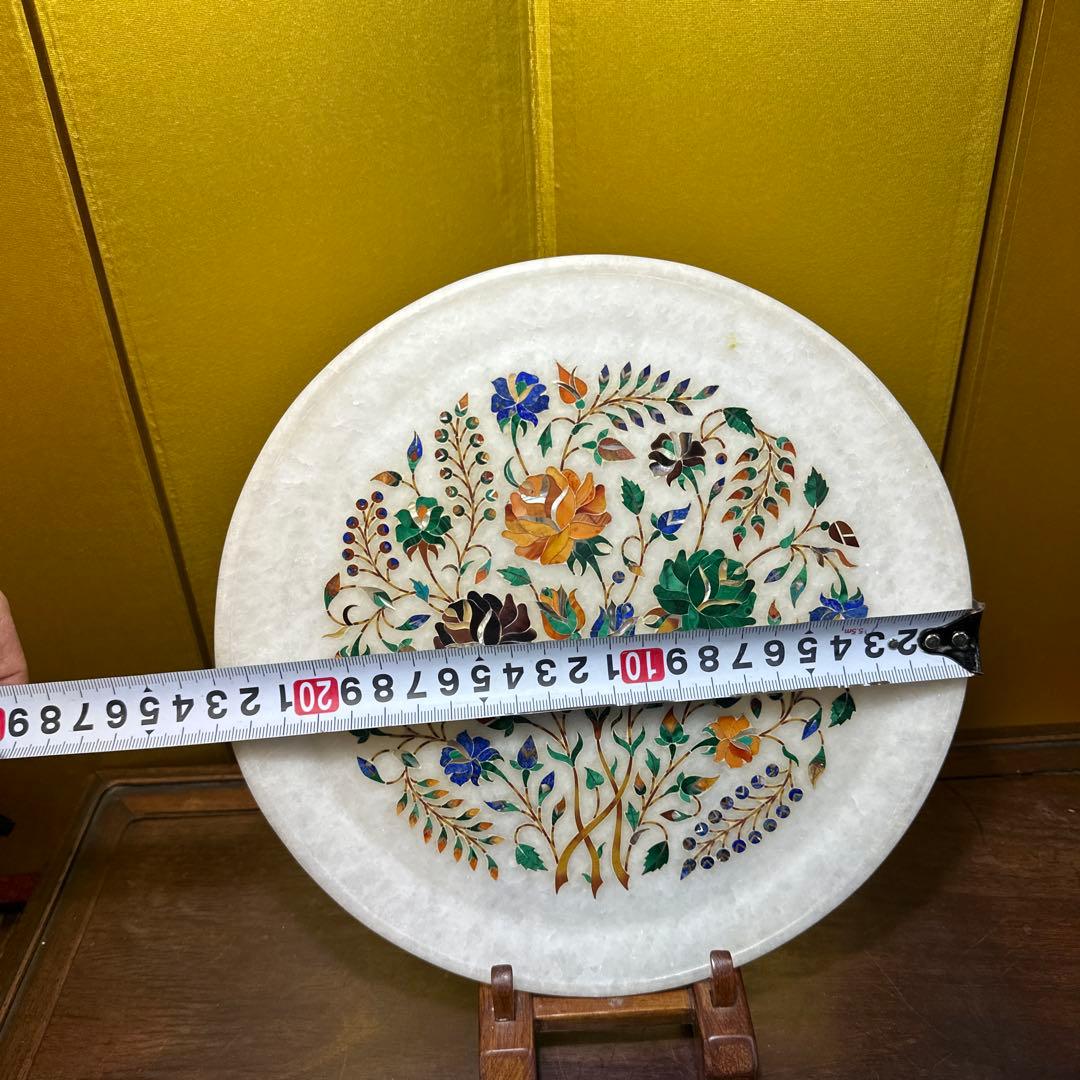 置物，皿，ハンドメイド 天然石 細工 螺細 プレート 飾り皿