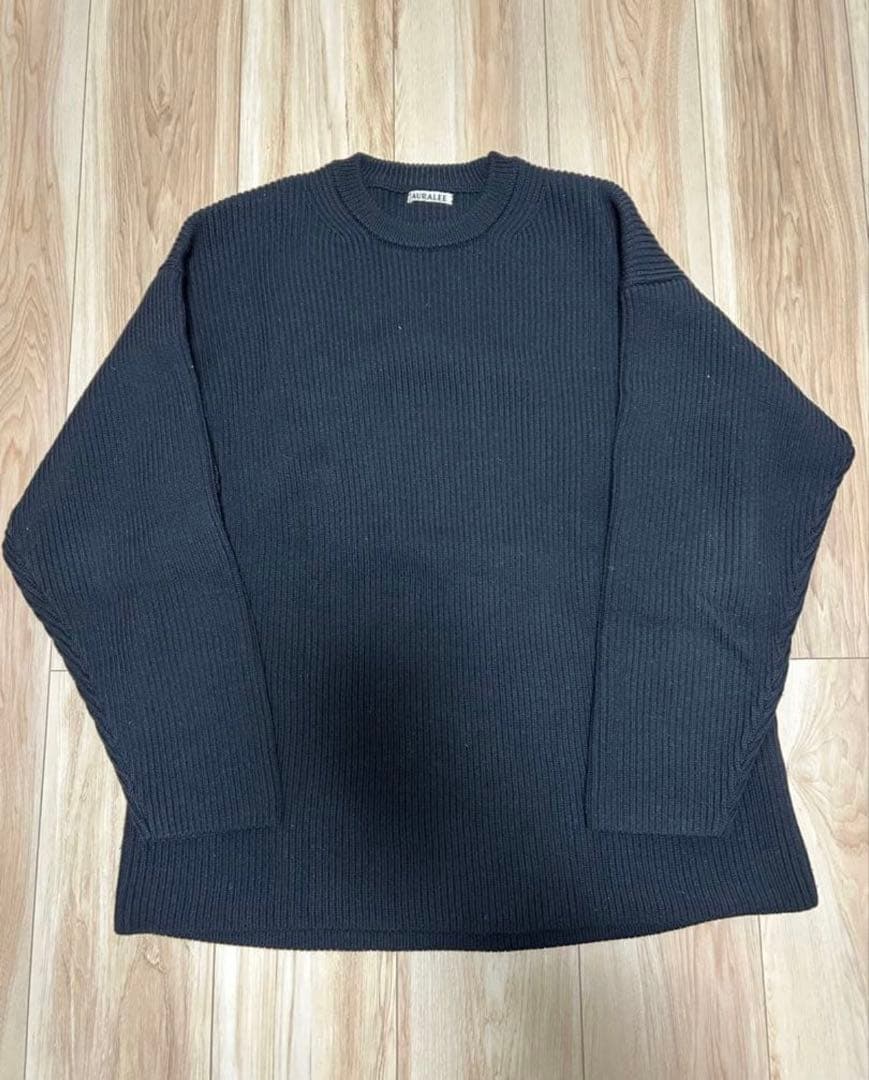 トップス Auralee SUPER FINE WOOL RIB KNIT BIG P O Auralee Super Fine Wool Rib Knit Big P/O Blue