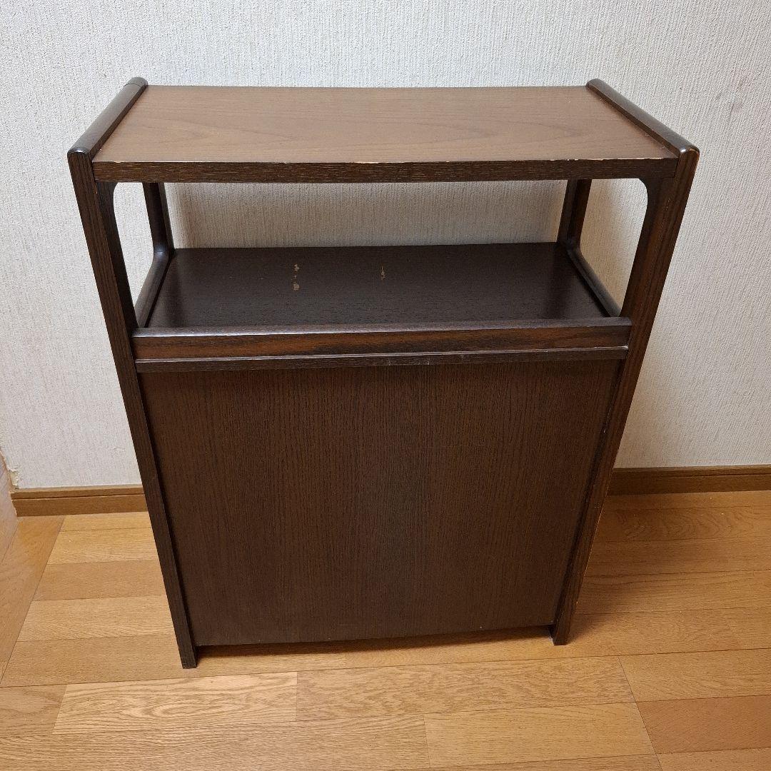 昭和レトロ電話台 ダークブラウン ファックス台 木製 自由棚 引き出し