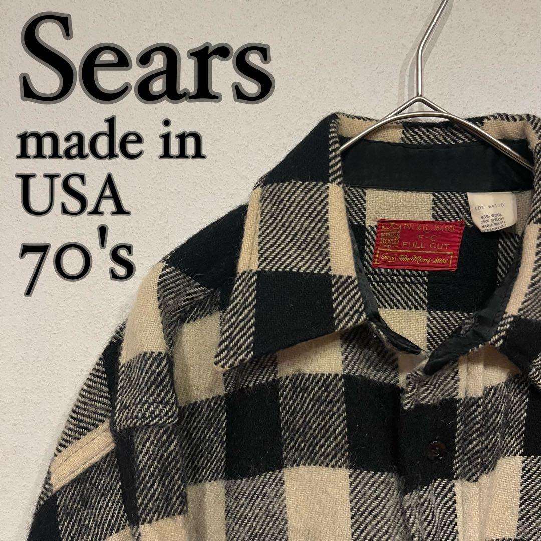 【希少】Sears 70s vintage バッファローチェック ウールシャツ 70sシアーズ バッファローチェックウールシャツ 2337 古着70年代Sears
