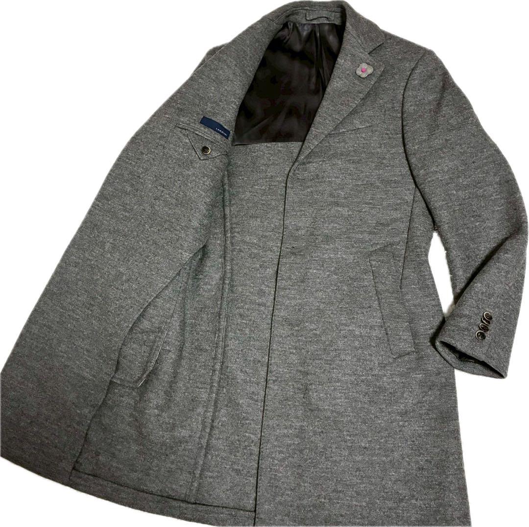 極美品　LARDINI チェスターコート　ブートニエール　ウール　グレー　ロング SALE】LARDINI（ラルディーニ）SPECIALウールフランネルチェスター