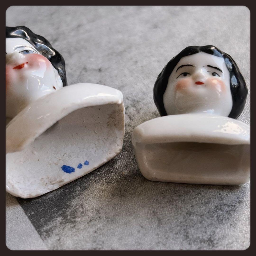 アンティーク チャイナヘッドドール ヘッドパーツ2個セット ビスクドール