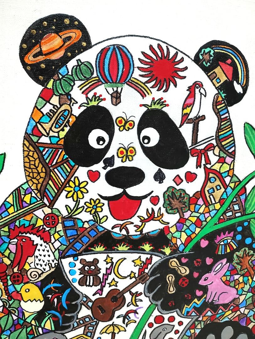 値下げ】ジミー大西（パンダ）F6号/肉筆/手描き作品/表裏サイン有/絵画
